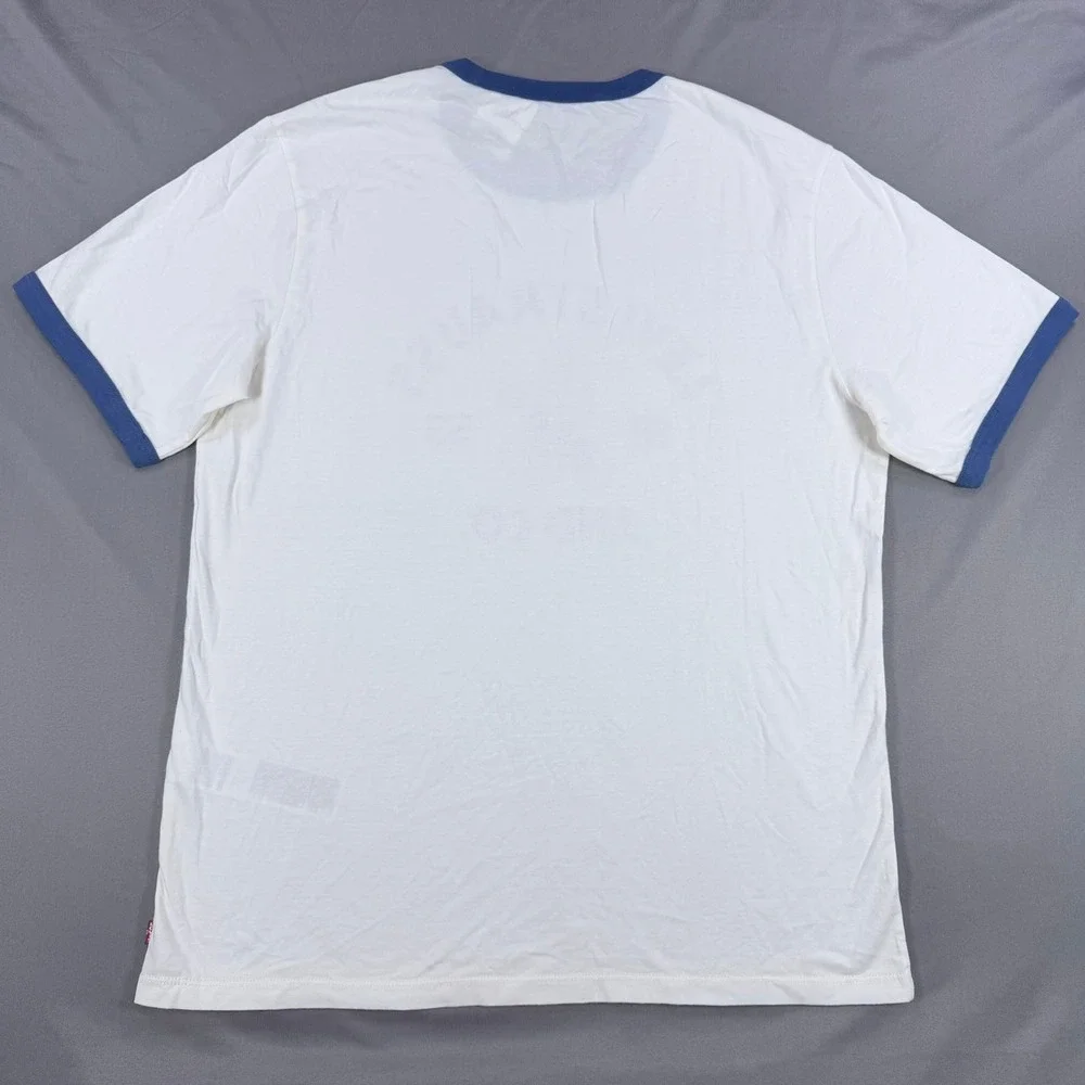 Levi's Mens L White Blue 100% Cotton Ringer T-Shirt Eagle Graphic 1853 Heritage
